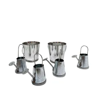 Dollhouse miniature metal watering can bucket set for garden decor DIY micro landscape.