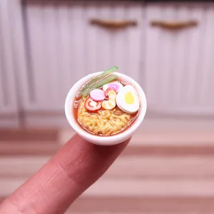 Miniature dollhouse ramen bowl clay food art handmade craft cute kitchen scene decor display