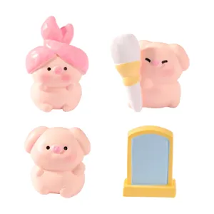 Cute Mini Resin Pig Figurine Micro Landscape Ornament Cartoon Animal Model Desktop Dollhouse DIY Accessories