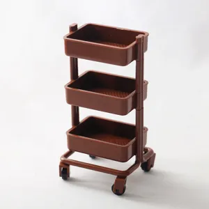 1:12 Dollhouse Miniature 3-Tier Utility Cart Kitchen Toy Brown Rolling Storage Rack