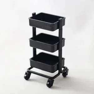 Mini black 3-tier utility cart detail shot for dollhouse kitchen miniature model toy