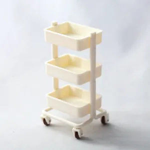 1:12 dollhouse miniature 3-tier rolling cart toy kitchen storage shelf model detail view