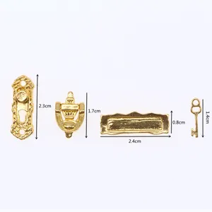 Dollhouse miniature metal door lock mail slot knocker and key set for DIY miniature crafts.