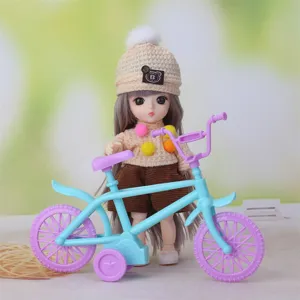 Cute doll with mini bicycle toy model for kids gift, fashion doll set with bicycle ornament.