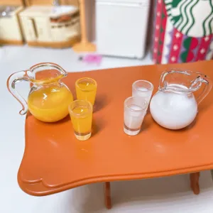 1:12 casa di bambole bottiglia di vetro caraffa latte succo tazza set per decorazione