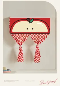 Funda antipolvo para ventilador estilo dopamina con manzana roja y cortina de cuadros.