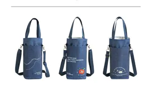 Crossbody water bottle bag cute denim insulated cup sleeve portable outdoor drink carrier.