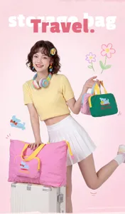 Cute puppy foldable travel luggage bag large capacity portable storage bag with trolley sleeve