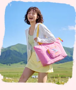 Cute puppy folding travel duffel bag with trolley sleeve, large capacity portable luggage storage bag.