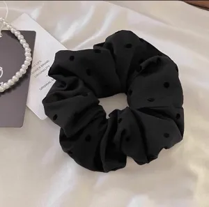 Black polka dot hair scrunchie with high elasticity and durability for women hair accessories