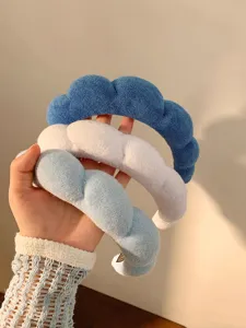 Plush cloud headband for women, fluffy wide brim hair hoop, soft makeup face washing hairband.
