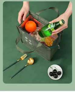 Bolsa de almuerzo aislada y gruesa con gran capacidad para estudiantes, detalles portatiles.