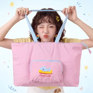 Portable Foldable Travel Duffel Bag Large Capacity Luggage Storage Bag Cartoon Dog Waterproof Nylon Travel Bag