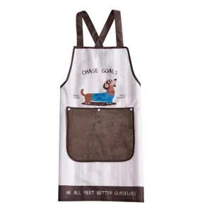 Waterproof Kitchen Apron With Hand Wipe Pockets Cute Cartoon Animal Print Adjustable Bib Apron For Cooking Housework