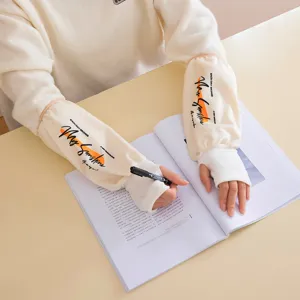 Autumn winter plush long sleeve covers arm warmers main view showing desk writing style