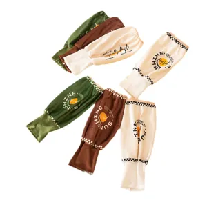 Long knitted arm sleeves set for women, anti-dirty cute printed cuffs for office wear.
