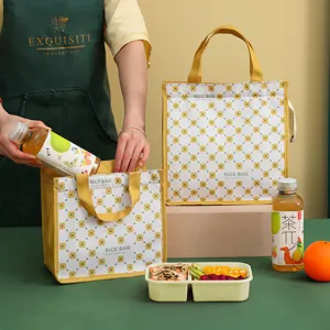 Bolsa térmica para oficina y escuela, bolsa de almuerzo portátil y gruesa con patrón amarillo.