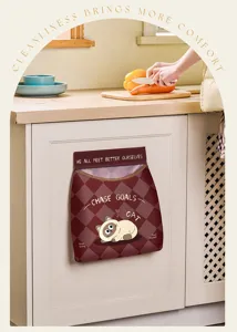 Organizador de bolsas de plástico para pared, diseño a cuadros rojos, dispensador cocina.