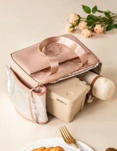 Gedetailleerd overzicht van de geïsoleerde lunchtas met dikke aluminiumfolie voering.