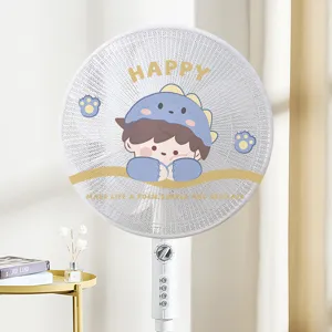 Funda protectora de malla para ventilador con dibujo de niño dinosaurio de dibujos animados.