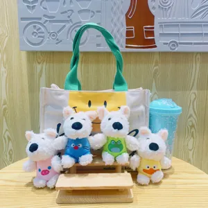Simpatico ciondolo peluche di cane terrier bianco con borsa di tela set regalo perfetto.