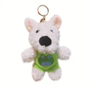 Carino cane arruffato peluche portachiavi bambola, morbido animale imbottito per chiavi.