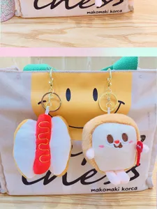Llaveros de peluche bonitos con hot dog y tostada, colgantes suaves para mochila y pequeños regalos.