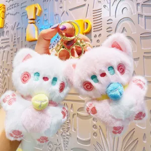 Cute Plush Blush Cat Keychain Soft Stuffed Animal Bag Charm Cartoon Kitten Key Chain Pendant Wallet Hanging Ornament Gift