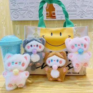 Cute plush blush cat keychain bag pendant cartoon student key chain cute doll ornament