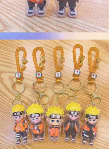 Schattige Naruto acryl 3D figuur sleutelhanger met gevlochten band en metalen ring.