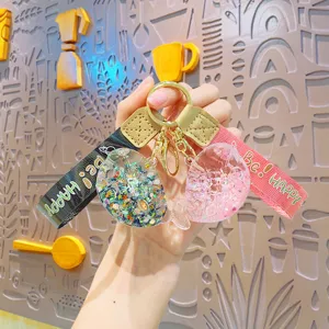 Cute liquid floating whale keychain with fabric strap trendy bag charm accessory