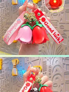 Cute rose flower keychain with strap and glowing design, perfect accessory for bags and keys.