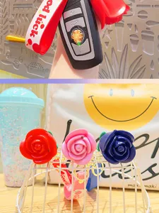 Rose flower keychain and bag pendant, cute cartoon accessories, ideal gift for Valentine's Day.
