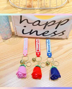 Cute rose flower keychain backpack pendant cute charm lovely gift keyring set for women