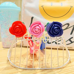 Cute Rose Flower Keychain Bag Pendant Luminous And Sounding Car Key Ring Accessories For Women Girls Gift