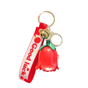 Cute red rose keychain cartoon bag pendant metal ring exquisite gift for women and girls