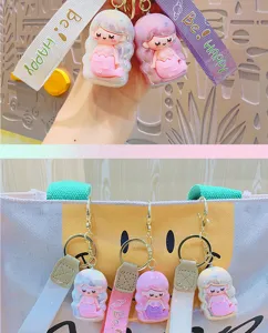 Cute iridescent mermaid princess keychain pendant with strap, lovely cartoon bag charm accessory