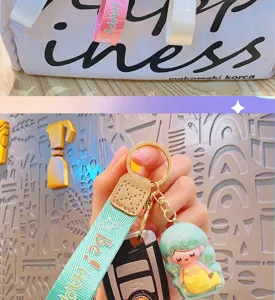 Cute iridescent mermaid princess keychain and bag pendant, lovely cartoon keyring for backpack.