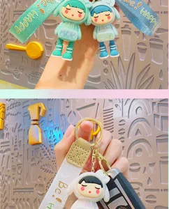 Cute cartoon doll keychain pendant electroplating changing costume trendy couple key ring accessory