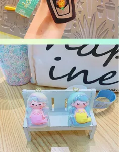 Cute mermaid princess keychain pendant, colorful gradient cartoon doll bag charm ornament.