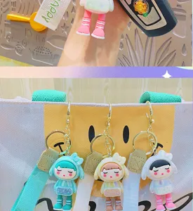 Cute cartoon girl keychain electroplated pendant stylish bag charm cute keyring accessory 1pc