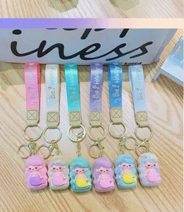 Set of 6 colorful holographic mermaid princess keychains, cute silicone keychain bag charms.