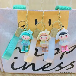 Cute electroplated cosplay girl cartoon keychain pendant accessory for bags or keys.