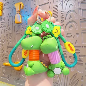 Creative Fruit Stretch Dinosaur Keychain PVC Cartoon Bag Pendant For Women Kids Backpack Accessories Cute Animal Gift