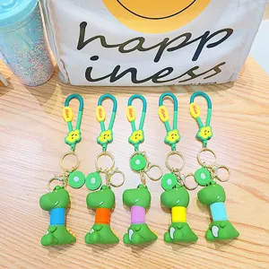 Cute fruit telescopic dinosaur keychain set, colorful spring cartoon doll bag pendant.