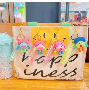 Cute ugly girl keychain cute pendant bag accessory keyring multi-color silicone strap doll.