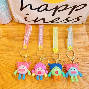 Cute funny ugly girl keychain silicone doll pendant bag charm car key ring accessory set
