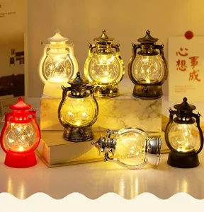 Vintage LED miniature hurricane lantern decorative night light portable festival gift lamp table decor.