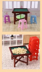 Miniature mahjong table and chair model 1:12 scale dollhouse toy set for decoration