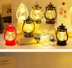 Vintage LED miniature lantern decorative light detail showcasing multiple colors and warm glow.
